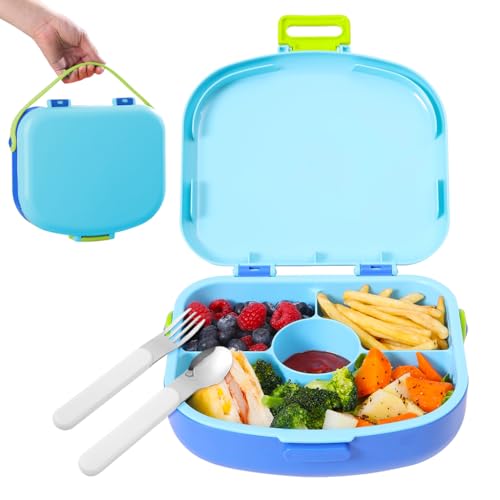 Image of Supvox Kids Lunch Box - Bento Box with 4 Compartments 1300 ML ABS and Steam Heating Compatible with School Tiffin Box for Boys Girls Leak Proof Portable Food Container (Blue)