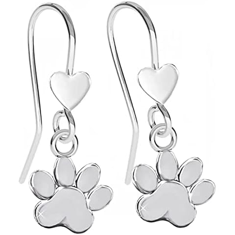 Animal Paw Dangle Heart Earrings Silver 925 Hanging Women's Earrings Sterling Silver, Sterling Silver, Not applicable Cover