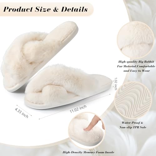 Toulite 6 Pairs Wedding Bridesmaid Slippers Women Fluffy Open Toe Fuzzy Plush Slippers, US9-102