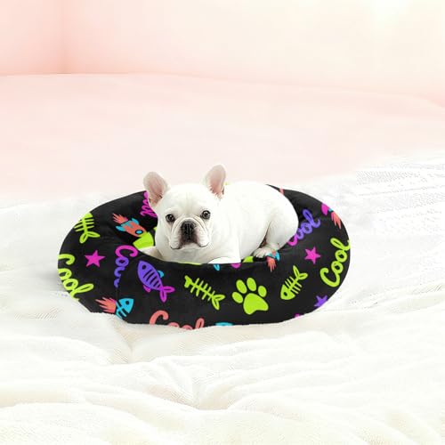 Lit pour chien et chat amovible noir taille S avec motif patte colorée - 3