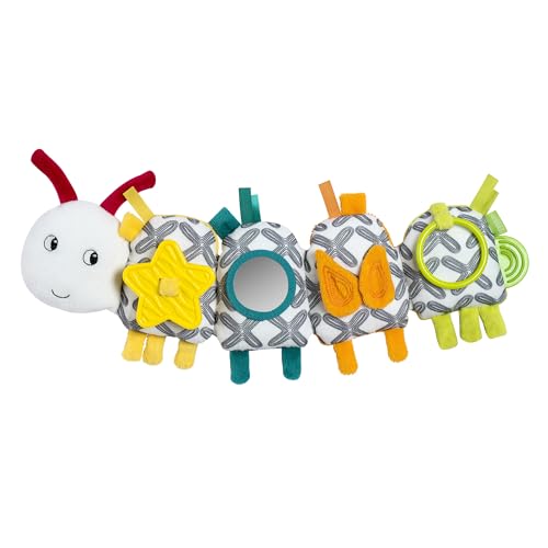 Fehn Activity-Raupe – Motorikspielzeug zum Sinne & Motorik fördern – mit Schwarz-Weißem Signature-Stoff – zum Beißen, Greifen und Geräusche erzeugen – Spielzeug für Babys und Kinder AB 3+ Monaten