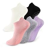 kepiibi 5 Pairs Pilates Socks with Grips for Women Non Slip Grip Yoga Crew Socks for Barre Hospital Barefoot Workout Dance Ballet