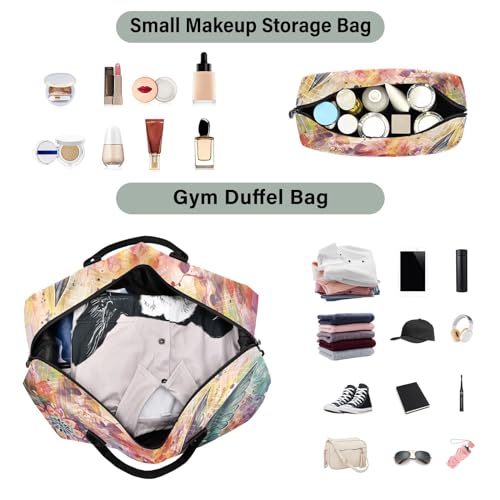 Large Travel Duffel Bag, Doodle Humming Watercolor Sport Tote Gym Bag, Shoulder Weekender Overnight Bag for Women Men, Carry On Luggage with Toiletry Bag4