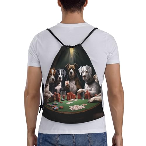 Playing Poker Dogs Drawstring Backpack Lightweight Draw String Bag Cinch Bags Waterproof Gym Bag for Men Women Swim Bag Medium2
