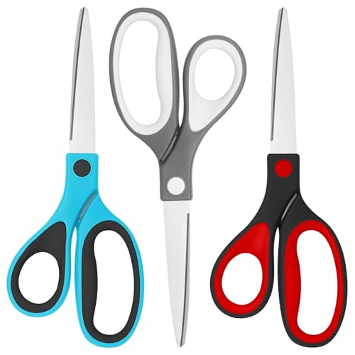 Left Handed Scissors, Premium Multi-Purpose Shears, Sharp Stainless Steel Blades for School, Office, Household Goods Cutting,3-Piece Set