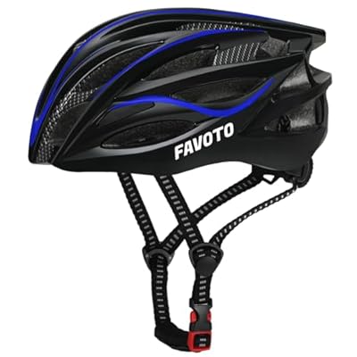 Favoto Casco de Bicicleta Ajustable Casco de Ciclismo con Forro para Hombre Mujer Adultos Casco de MTB Carretera Montaña Certificado CE TUV Negro+Azul M 54-58cm