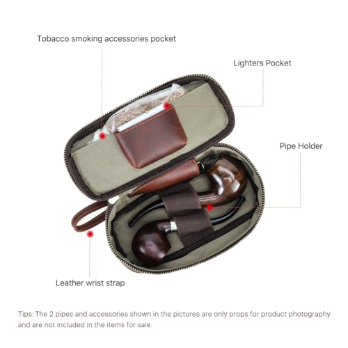 Hiram Handcrafted Leather Small Pipe Tobacco Pouch Travel Smoking Pipe Organizer Portable Accessories Lighter Holder Tobacco Pipes Case for 2 Pipes - Image 6