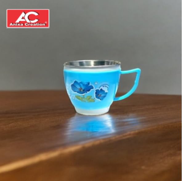 Anixa Creation Evolo Pack of 6 Stainless Steel Tea Cup Set | Steel Cups | Coffee Cups | Payali Set, Mini Cups Set of 6 | Chai ka Cup - Inner Steel Outer Plastic (Blue) 3