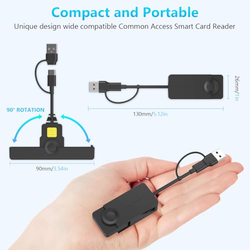 Image of CAC Reader Military USB C CAC Card Reader DOD Military USB Common Access CAC Fold Smart Card Reader ID CAC Card Reader Compatible with Mac Os, Windows 10 /11,Mac OS 10.15 and Linux Black