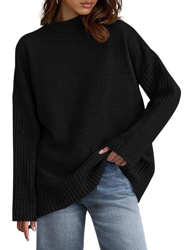 PRETTYGARDEN Casual Long Sleeve Oversized Sweaters for Women 2025 Loose Mock Neck Pullover Sweater Ribbed Knit Fall Clothes