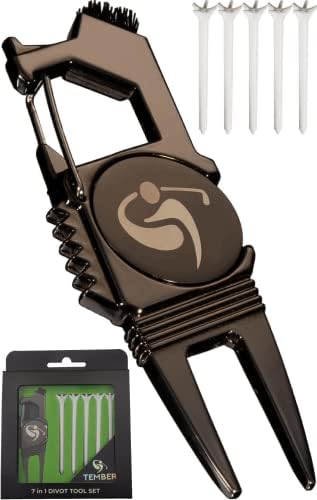 Golf Divot Repair Tool with Golf Ball Marker and Golf Tees 3 1/4 inch - Golf Accessories for Men - Golf Gifts for Men and Women - Golf Divot Tool and Brush - 7 in 1 Multipurpose Golf Tool