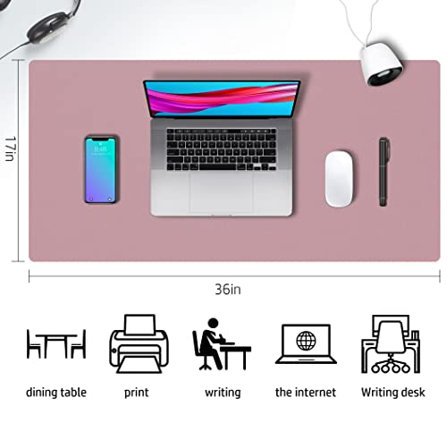 Image of Aothia Double-Sided PU Leather Desk Pad - Non-Slip Large Mouse Pad & Desk Mat for Office, Home - Waterproof, Easy to Clean, Durable Dual-Sided Surface (36 inch x 17 inch, Purple)