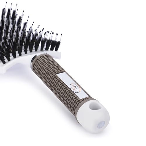 Image of Ultra Hold Vented Curved Boar Bristle Round Hair Brush - Detangler & Styling Hair Brush for Men & Women - Hair Volumizer Round Brush for Hair Patches & Wigs | Anti-Tangle hair brush (White)
