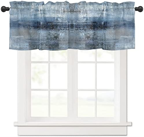 Navy Blue Window Valances, Abstract Art Valances for Windows Treatment Decorations, Farmhouse Rod Pocket Privacy Decorative Curtain Valance for Bathroom Bedroom Living Room, 54 X 18 in, 1 Panel