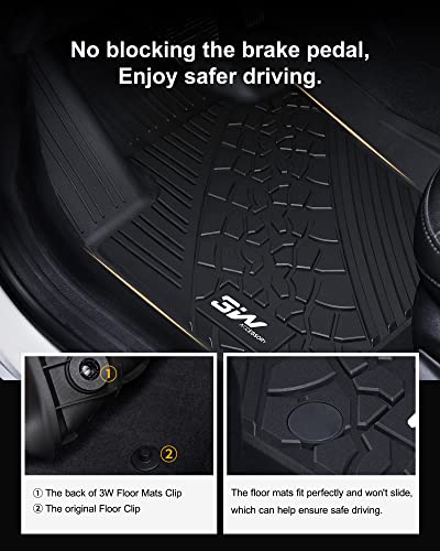 3W Floor Mats Compatible For Jeep Compass 2017-2023 Tpe All Weather Custom Fit First And Second Rows Full Set Car Mats - Black #TOP3