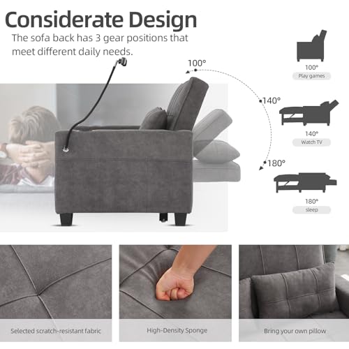 Xszd LV24SF07 3-In-1 Convertible Sleeper Loveseat Sofa Bed With Pullout Bed And Storage For Living Room, Bedroom, Balcony, Rv thumb #4