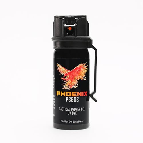 Phoenix P360S Pepper Gel - Maximum Strength Police & Military Grade Pepper Spray, Gel is Better, Sprays at Any Angle 18 feet, Flip-top Safety and Belt Clip Included – 1 Pack