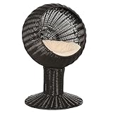 PawHut Elevated Cat Bed with Rotatable Egg Chair Pod, Cat Basket Bed with Thick Cushion, Natural Mat Grass Woven Kitty House, Coffee