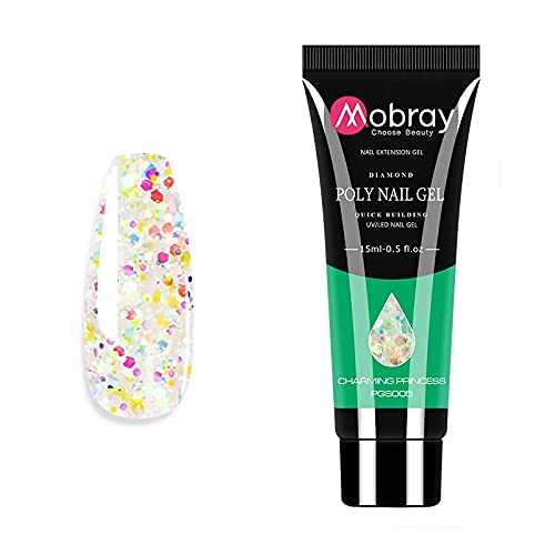 Mobray Charming Princess 15ml Glitter Poly Nail Gel Finger Extension Nail Art Manicure Acryl Gel Varnish Hybrid UV LED Hard Builder Nail Gel Polish (MOB-15ml-PGS05)-image-18