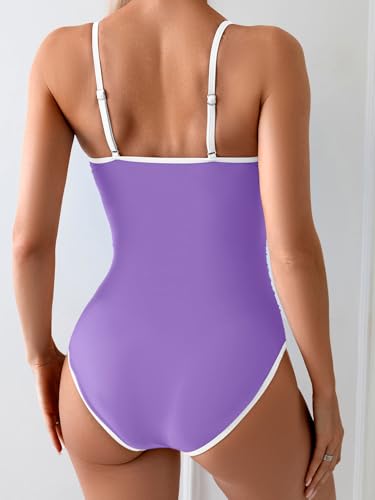 Image of Eomenie Women's One Piece Swimsuit Tummy Control Slimming Bathing Suit Color Block Spaghetti Strap 1 Piece Swim Suit Swimwear
