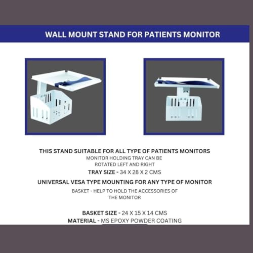 Image of Patient Monitor Wall Mount Stand With Basket and Belt, Compatible All Multipara Patient Monitors. ICU, OT, CLINIC, OPD, Microbiology Labs (PACK OF 2)