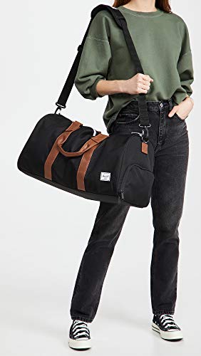 Image of Herschel Novel Duffel Bag, Black /Tan Synthetic Leather, Mid-Volume 33L