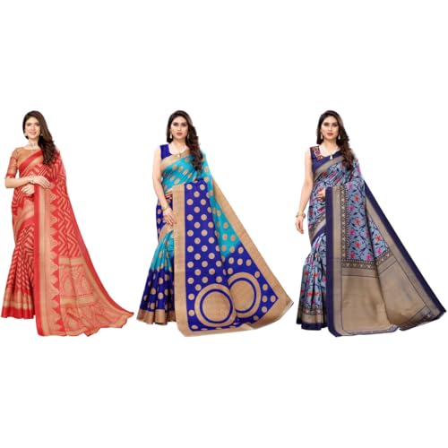 Image of Yashika Women's Sarees Women's Combo Art Silk Printed Saree With Unstitched Blouse Piece |saree for Women | saree combo | New Sari | Saree Pack Of 3
