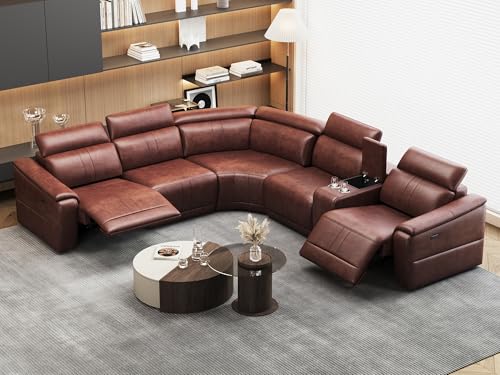 LKEPC Power Recliner Sofa Set, Reclining Sectional Sofa with Adjustable Headrest & Power Recline, Breathable Leather with Storage Console & USB Ports, Easy Assembly Living Room Furniture Sets