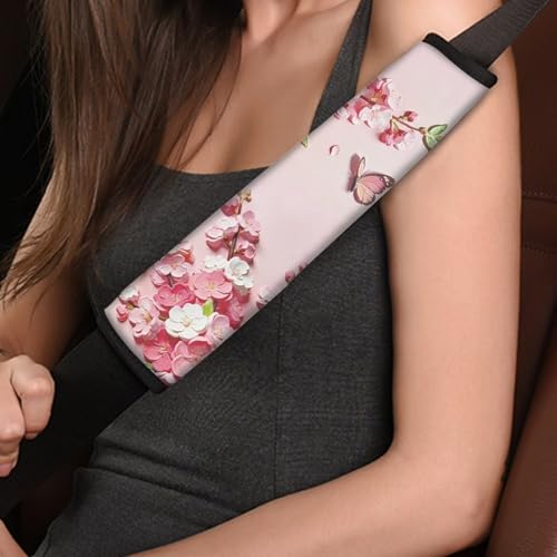 Image of AFPANQZ Auto Seat Belt Covers for Adults Children 2 Pack Safety Seatbelt Pad Cushion Kit Butterfly Peach Blossom Universal Daiper Bag Backpack Shoulder Straps Pads Comfortable Universal