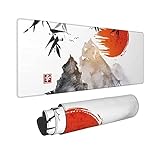 Japanese Bamboo Trees Sun and Mountains Gaming Mouse Pad, Long Extended XL Mousepad Desk Pad, Large Non Slip Rubber Mice Pads Stitched Edges, 31.5'' X 11.8''