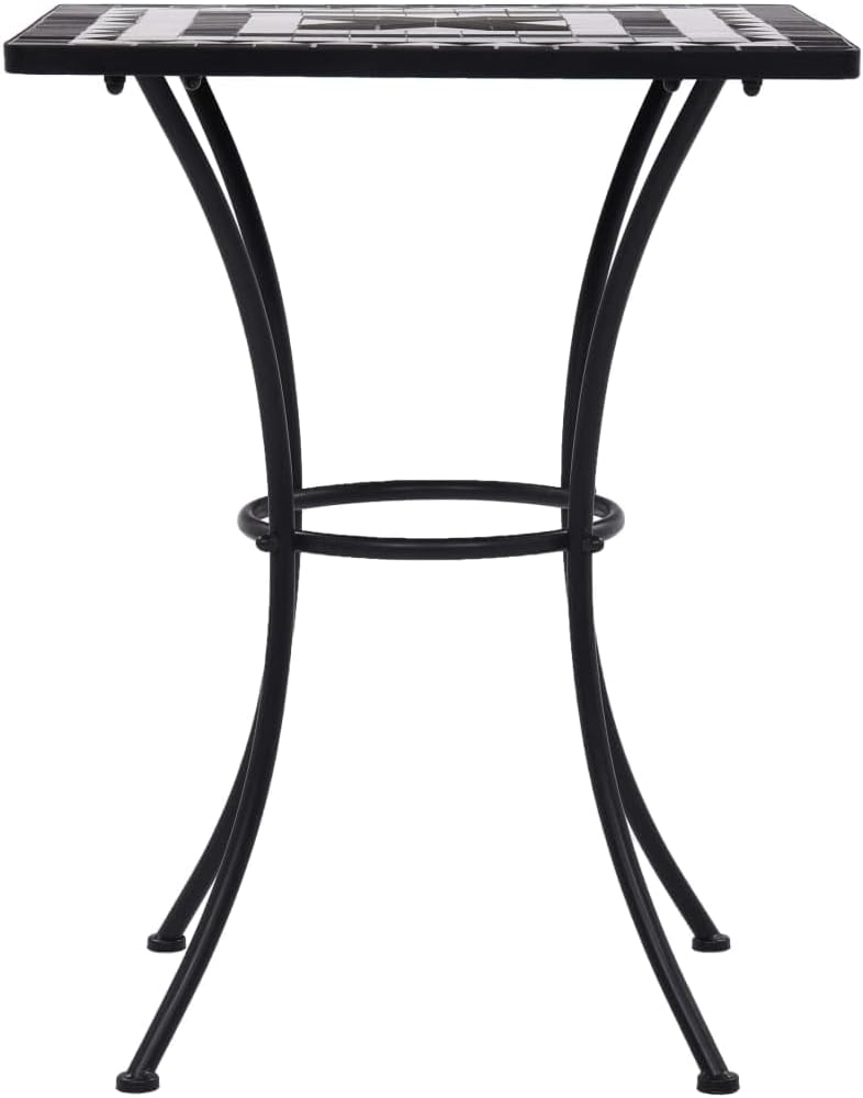 Table Black and White Powder-Coated Iron Bistro Table Outdoor Ceramic top 23.6 inch Small Patio Table Durable Mosaic Design Perfect for Balcony Garden Terrace