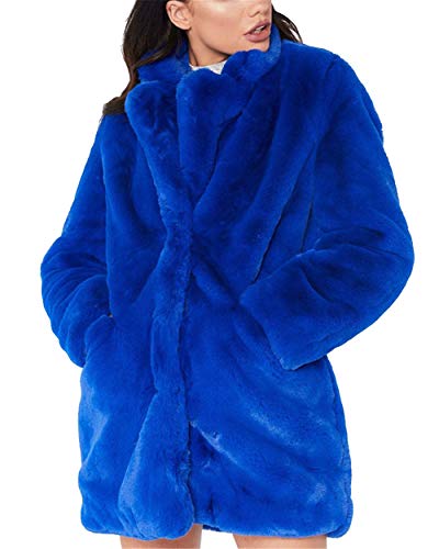 Abrigo Calentar con Manga Larga para Mujer de Invierno de Piel Sintética de Pelo Chaqueta Outwear Azul Real XL