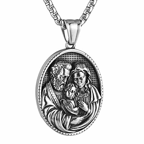 HZMAN Stainless Steel St Joseph/Mary/Jesus Necklace for Men Women Christian Medal Amulet Pendant Jewelry Gift