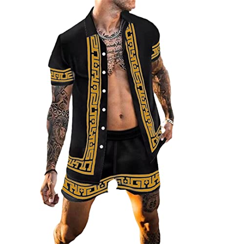 Chemise à manches courtes pour homme et short de plage jaune idéal pour les vacances d'été