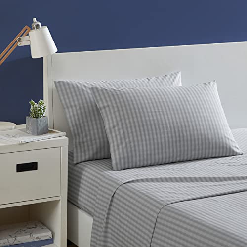 Nautica - Queen Sheets, Cotton Percale Preppy Bedding Set, Crisp & Cool, Lightweight & Breathable (Michael Plaid Grey, Queen)