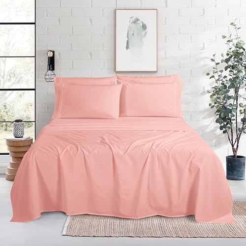 Image of Mocassi Luxury 4-Piece Sheet Set, Ultra Soft 1800 Premium Hotel Quality Microfiber Sheet Set, Fits Mattresses Up to 18 to 24 Inches Extra Deep Pocket - Breathable and Secure Fit, Twin, Dusty Rose