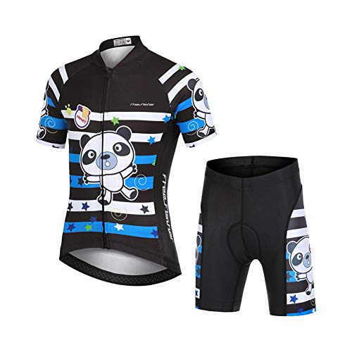LSHEL Niños Niñas Secado Rápido Maillot de Ciclismo Conjunto de Jersey Manga Corta + Pantalones Cortos Transpirable Ciclismos Traje, Panda, 4-5años/EU: XS(Etiqueta: S) Cover