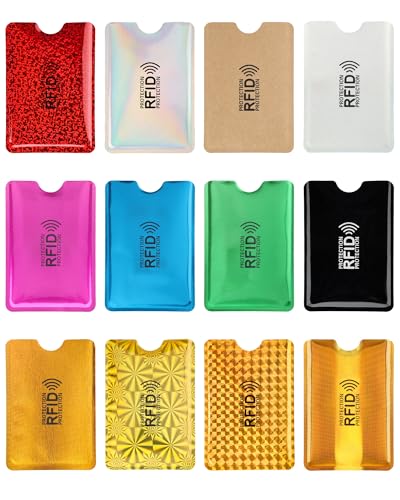 FitDA Colorful RFID Card Holder 12 Pcs RFID Blocking Sleeves Credit Card Bank Card Protector Card Protector Sleeves Card Holder Identity Card Protectors Credit for Women Men