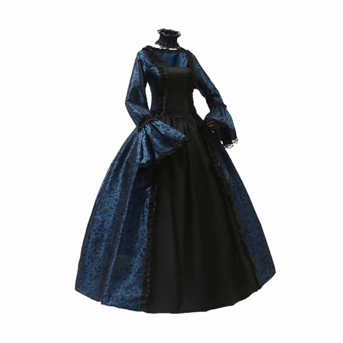 Generisch Damen Rokoko Ballkleid mit Brokatmuster und Rüschen - Historisches Kostüm im Barock-Stil mit Trompetenärmeln | Elegantes viktorianisches...