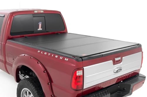 Rough Country Hard Tri-Fold Flip Up Truck Bed Tonneau Cover for Ford F-250/F-350 Super Duty (1999-2016) - Fits 6'10 (81.0-82.4