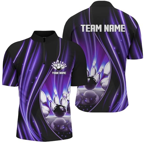 ChipteeAmz Purple and Black Light Polo, 1/4 Quarter Zip Shirts Custom Bowling Team Jerseys, Gift for Bowlers