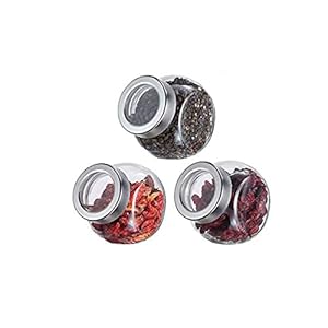 Spice Box 3 stuks Glas Spice Jars,met Shaker Deksels en AirtightCaps,Grootte:10.5 * 10.5cm,Capaciteit:450ml Kruiden…