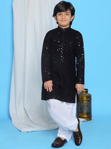 Image of AJ DEZINES Kids Kurta Pajama Set For Boys | Embroidery Chikankari Kurta Set | Traditional & Festive Outfit | Cotton Stylish Boys Kurta Pyjama | Perfect For Festivals Wedding & Family Function