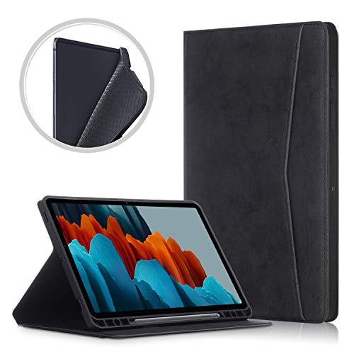 TTVie Funda para Samsung Galaxy Tab S7+ - Premium PU Cuero Funda Carcasa con Ranura para Pencil y Función Auto-Sueño/Estela para Samsung Galaxy Tab S7+ Tablet de 12.4 Modelo 2020, Negro