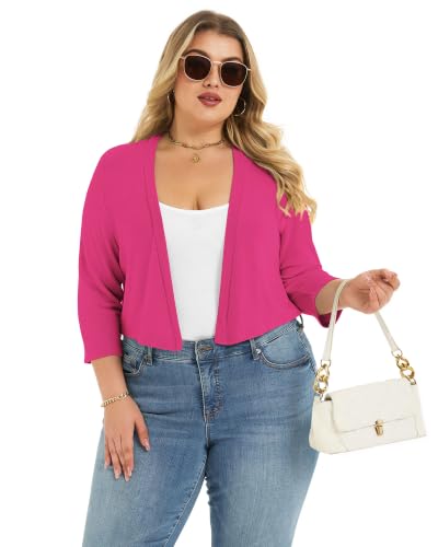 Image of Plus Size Shrugs for Women 3 /4 Sleeve Cropped Cardigan Knit Sweaters Open Front Bolero 2026