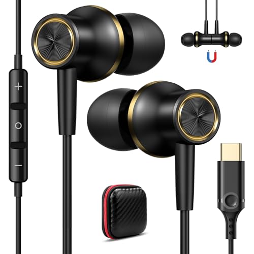 Auriculares USB C, HIFI Estéreo Cancelación de Ruido Tipo C Audifonos con Cable Micrófono,Magnéticos Auricular para iPhone 16 17 Pro Max 5G Galaxy A55 A35 A16 5G A54 A34 Samsung S24 S23 iPad Pixel 9 8