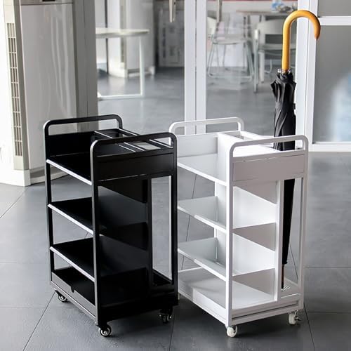 Rectangular Umbrella Stand with Wheels Metal Entryway Umbrella Holder Drip Tray Space Saving Design Large Capacity for Home or Office Use