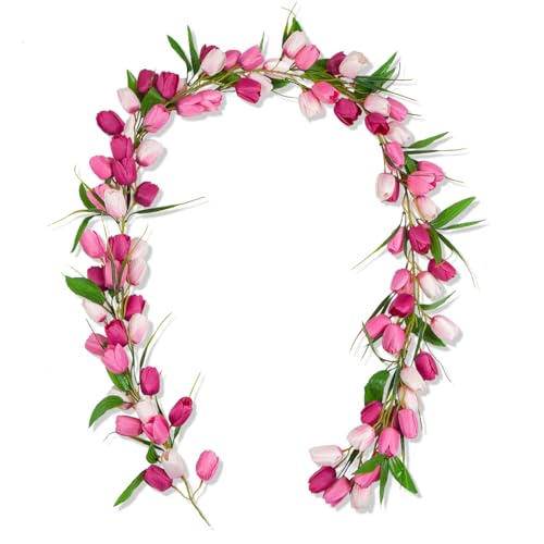Artificial Tulip Garland 6ft Green Leaves Easter Hanging Vines Home Decor