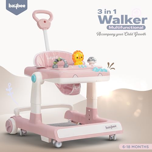 Image of Baybee Baby Walker for Kids with Height Adjustable & Tray, Activity Walker for Baby with Musical Toy Bar (Zeni Pink)