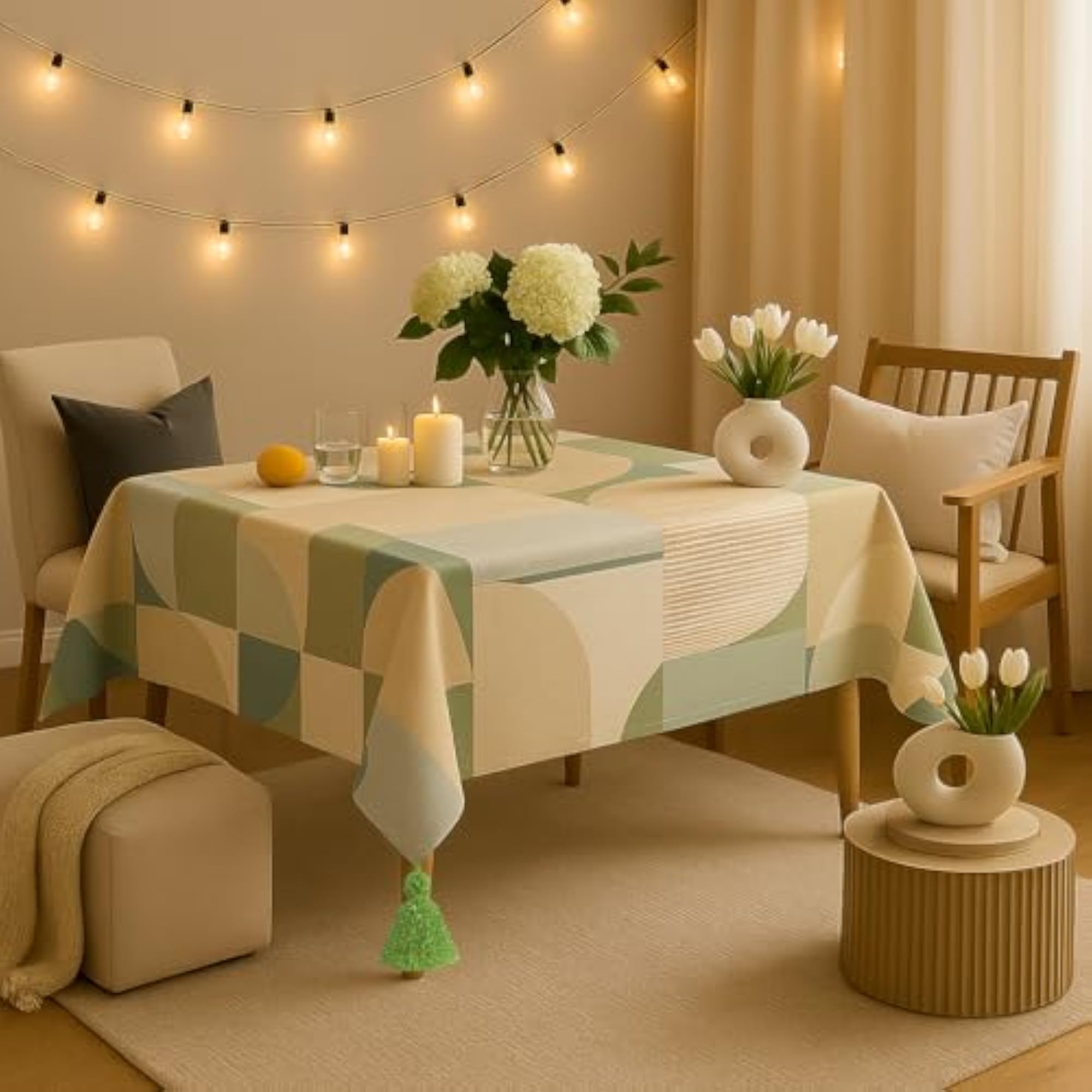 Abstract Harmony Print Corner Tassel Boho Dining Table Cover